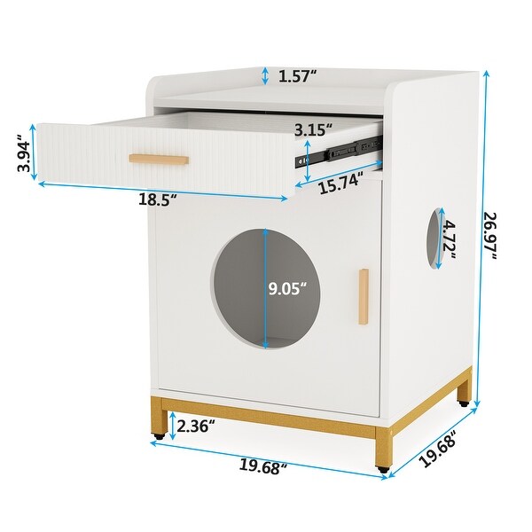 Cat Litter Box Enclosure， Hidden Litter Box Furniture with Drawer， Nightstand for Bedroom - - 36224734