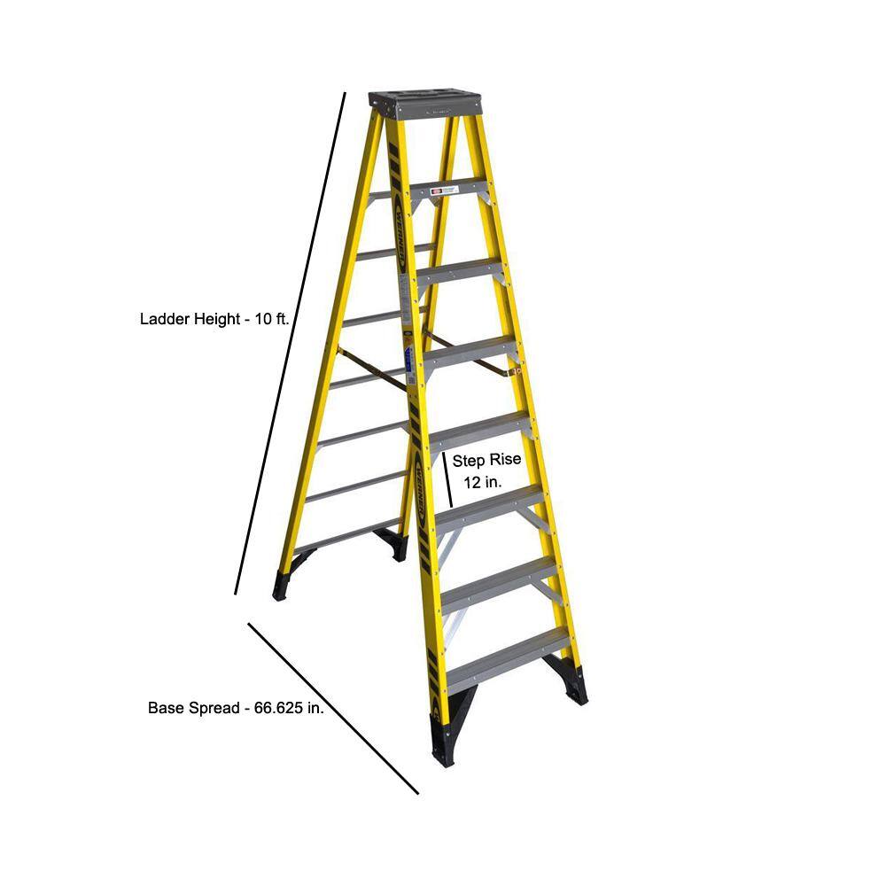 Werner 10 ft. Yellow Fiberglass Step Ladder with 375 lbs. Load Capacity Type IAA Duty Rating 7310