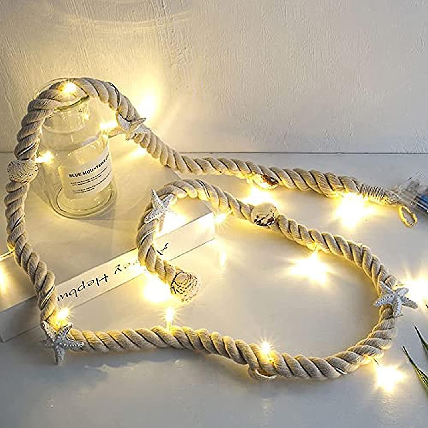 Hemp Rope String Lights， 1.5m Seashell Conch Beach Theme Nautical Maritime Decoration， Battery Operated String Lights For Birthday Party Home Bedroom