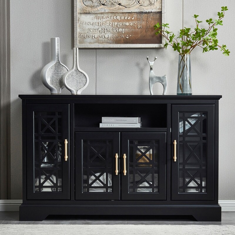 52'' Traditional Style Storage Sideboard Buffet with Four tempered glass doors (2 Colors）