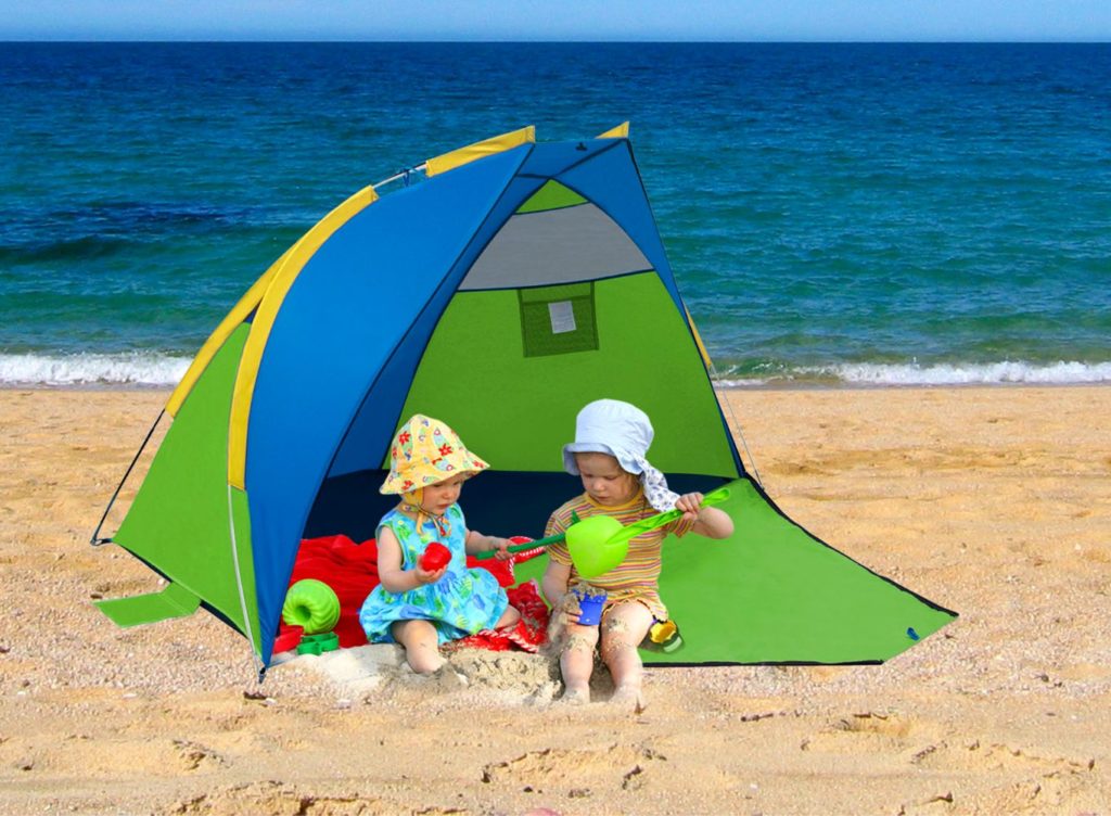 GigaTent Sand Castle Portable Beach Cabana Two Mesh Windows and Sand Pockets， Green and Blue