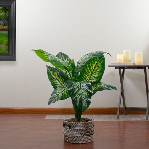 36 Artificial GreenIvory Variegated Leaf Dieffenbachia Potted Plant