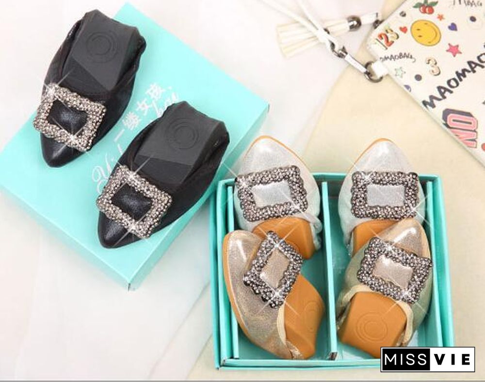 Crystal Ballet Flat Shoes Rhinestone Women Butterfly Pointed Toe Golden Shoes Flats