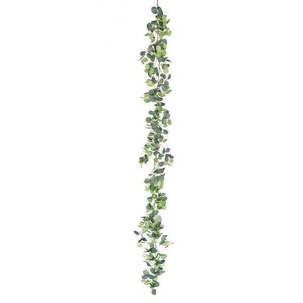 Set of 2 Frosted Green Artificial Eucalyptus Leaf Vine Hanging Plant Greenery Foliage Garland 6ft