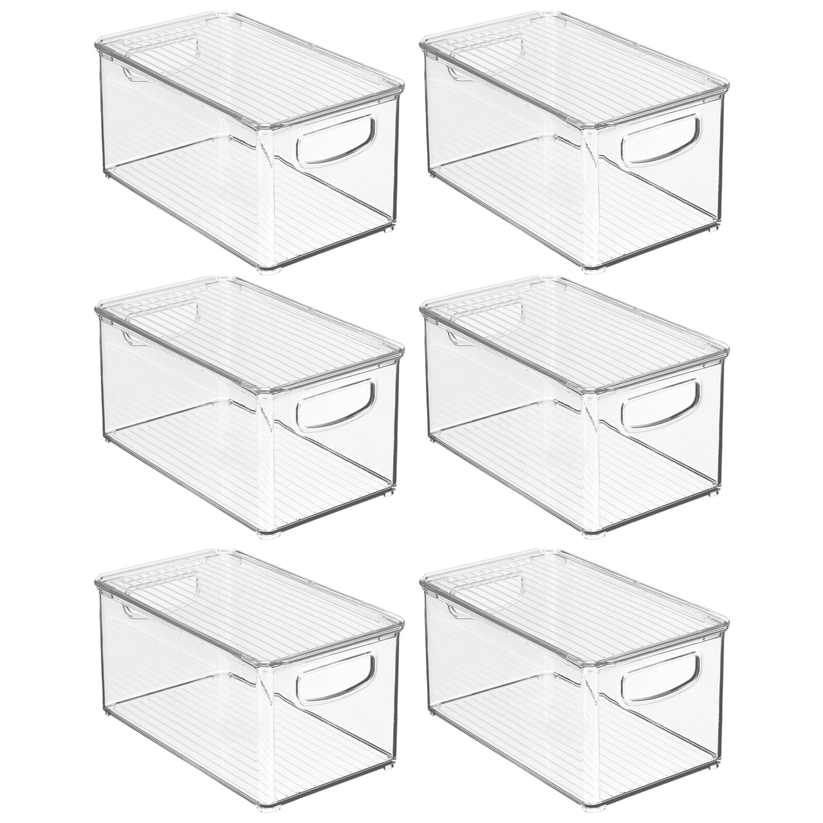 mDesign Plastic Deep Storage Bin Box Container with Lid and Built-In Handles - Organization for Fruit, Snacks, or Food in Kitchen Pantry, Cabinet, or Cupboard, Ligne Collection, 6 Pack, Clear/Clear