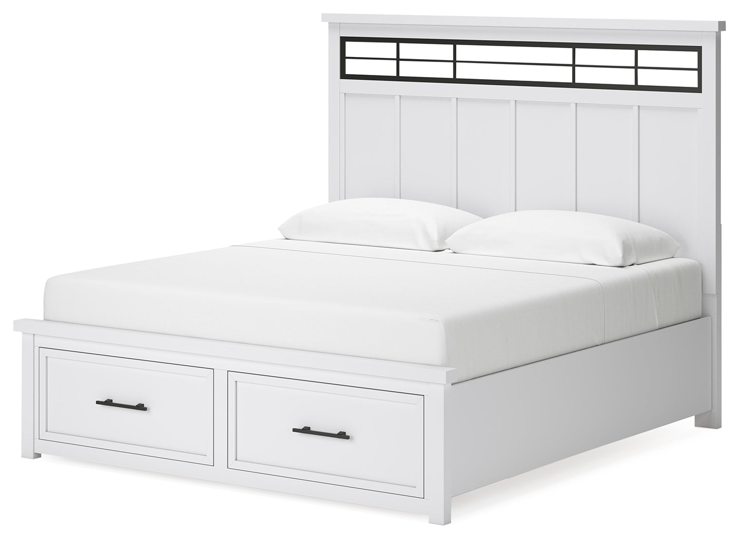 (Online Special Price) Ashbryn White/Natural King Panel Storage Bedroom Set with Dresser and Mirror