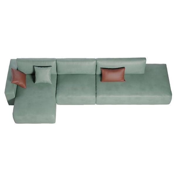 145'' Faux Leather Sofa， Modern Leather Sectional sofa with wood legs