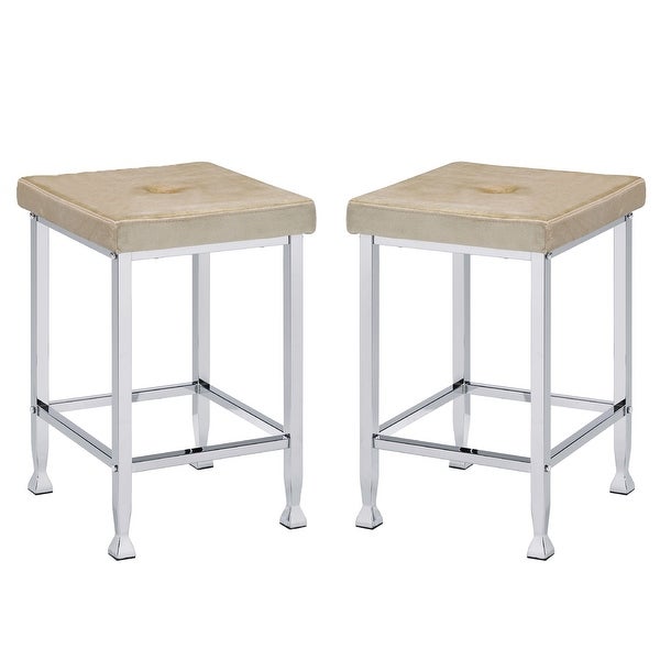 Set of 2 PU Upholstered Counter Height Stool in Beige and Chrome