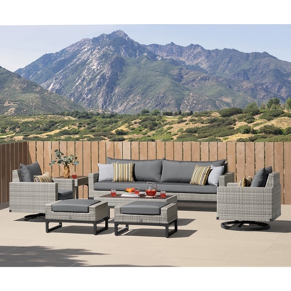 Milo Gray 8 Piece Sunbrella Outdoor Patio Motion Seating Set