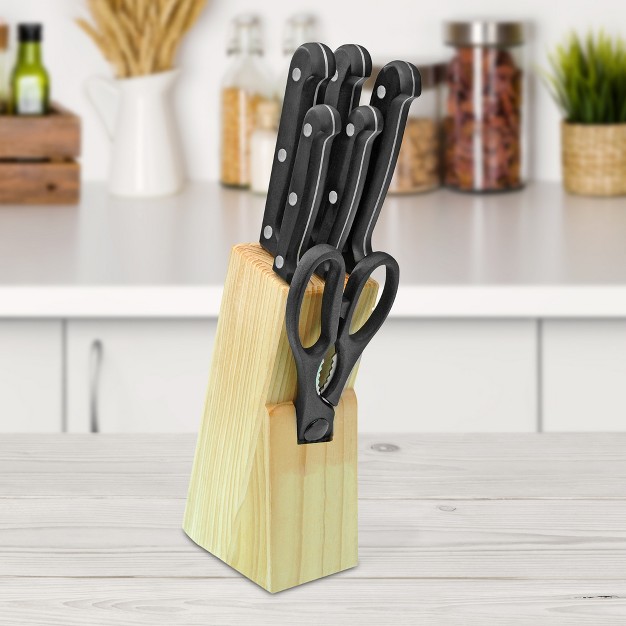 Lexi Home 7 piece Black Stainless Steel Kitchen Knife Set With Wooden Block