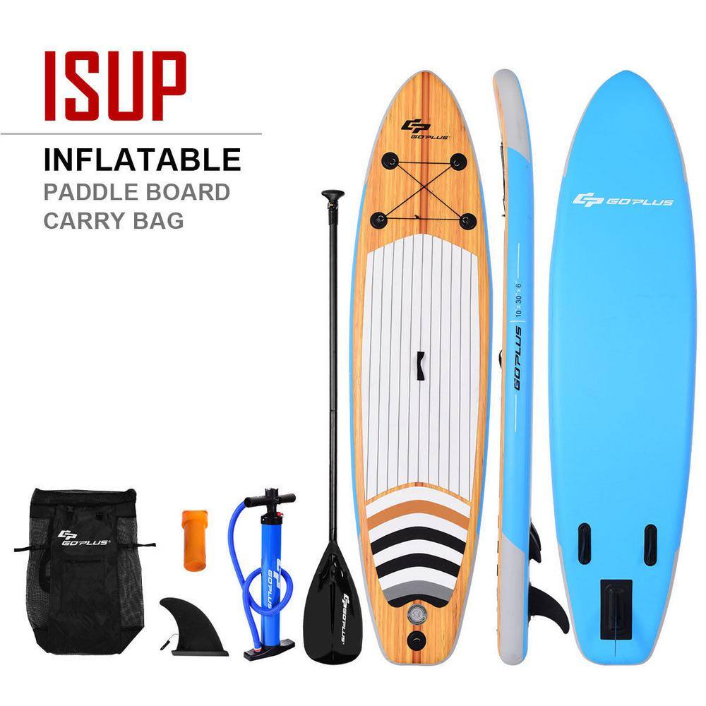 Costway 120 in. Inflatable Stand up Paddle Board Surfboard SUP WBag Adjustable Paddle Fin SP36342