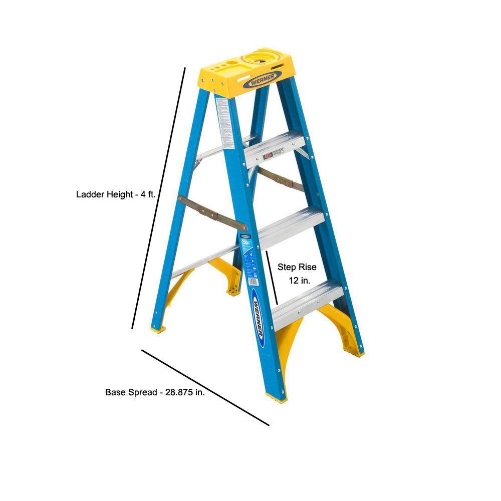 Werner 4 ft. Fiberglass Step Ladder with Yellow Top 250 lb. Load Capacity Type I Duty Rating 6004