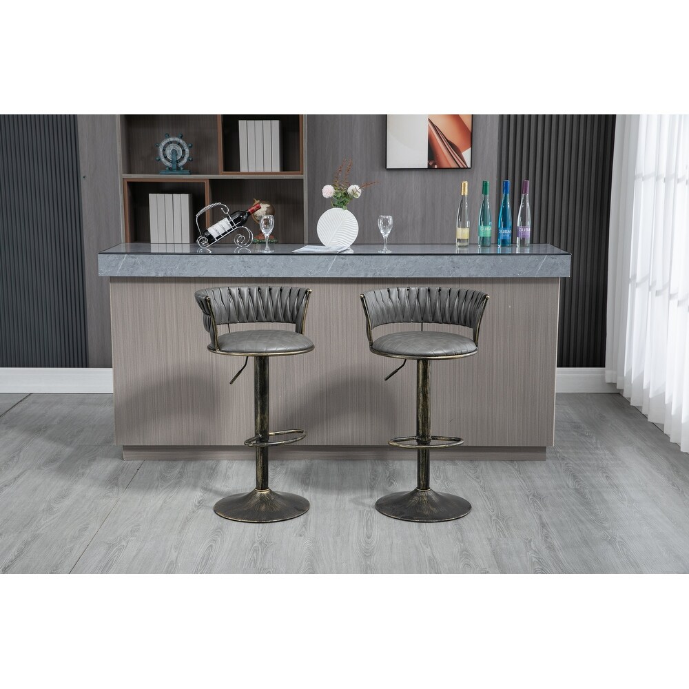 Swivel Bar Stools Set of 2 Adjustable Counter Height Chairs with Footrest for Kitchen  Dining Room 2PC/SET