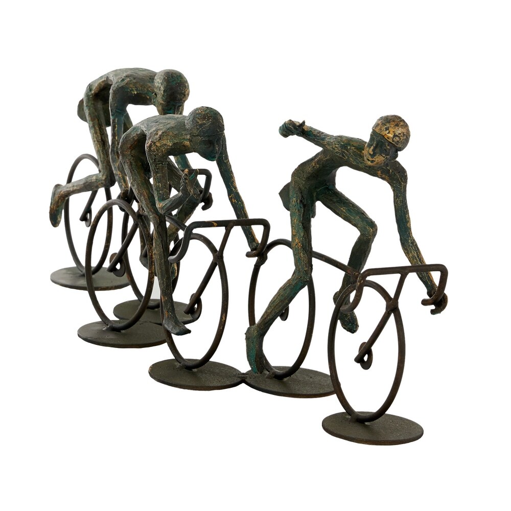 Bronze Polystone People Sculpture with Bike   20 x 5 x 8