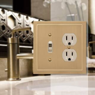 AMERELLE Bethany 2 Gang 1-Toggle and 1-Duplex Metal Wall Plate - Brushed Bronze 57TDBZ