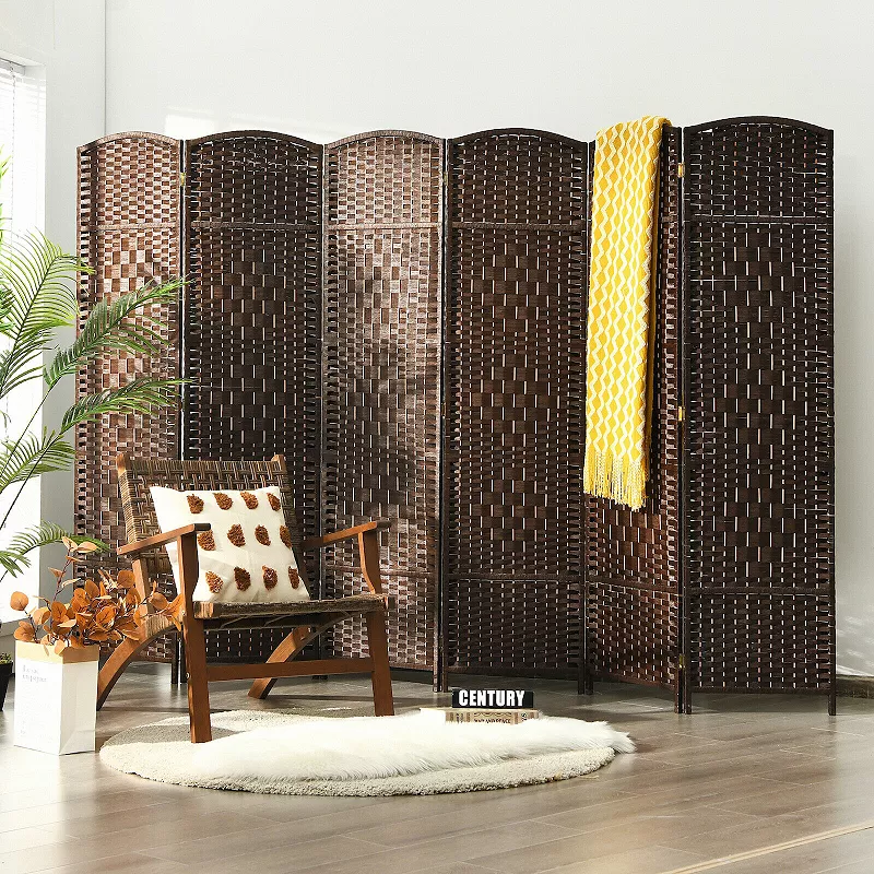 6Ft 6-Panel Weave Folding Fiber Room Divider Screen