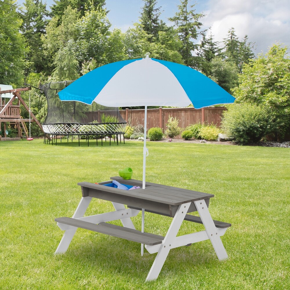 3 in 1 Kids Outdoor Picnic Table With Umbrella