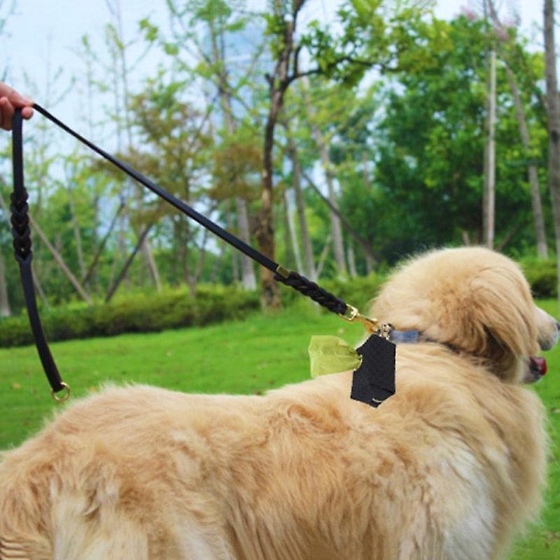 Black leather dog poop bag holder