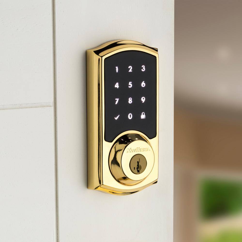 Kwikset SmartCode 916 Zigbee 3.0 Touchscreen Lifetime Polished Brass Single Cylinder Keypad Electronic Deadbolt with SmartKey 916TRTSZB3.0L03