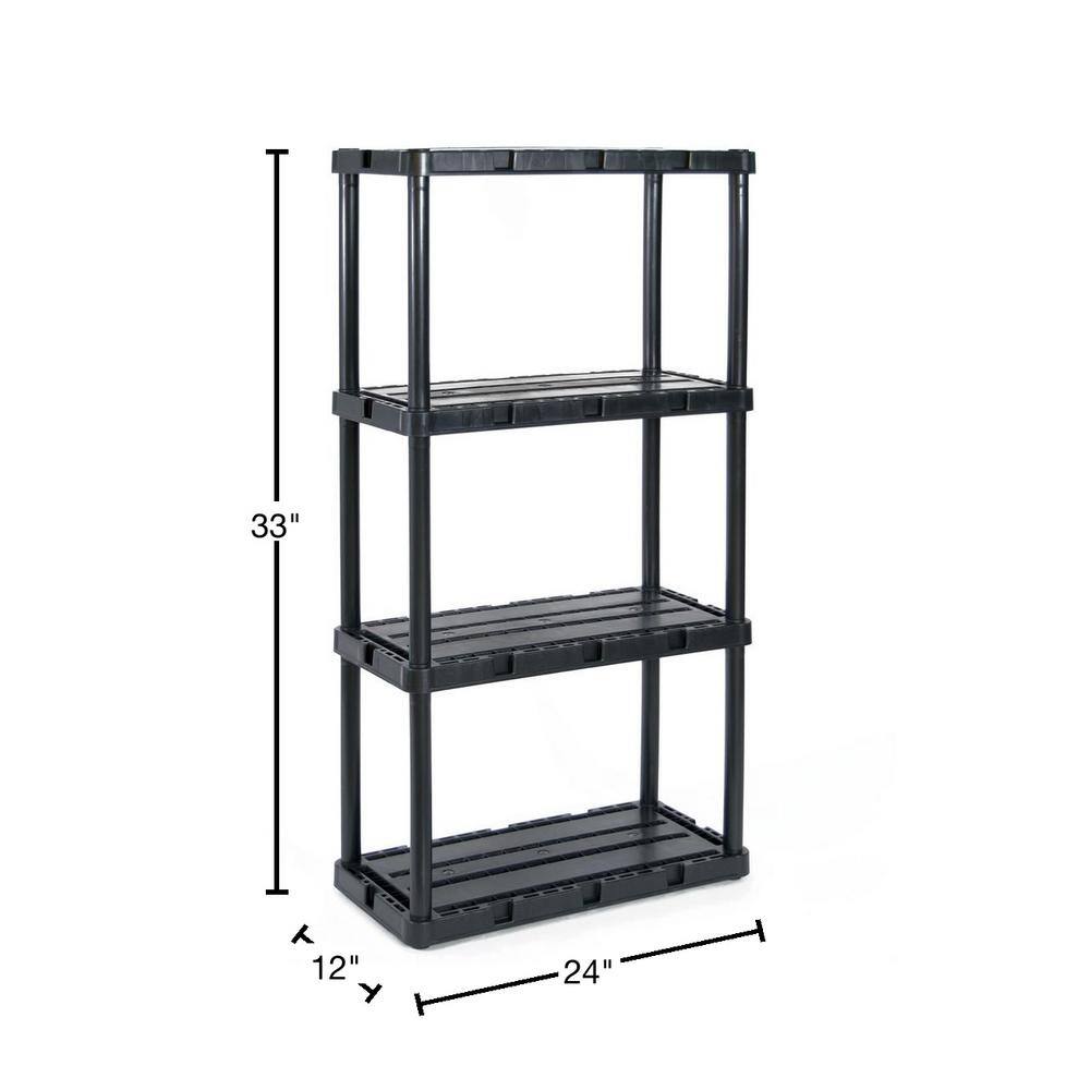 GRACIOUS LIVING Knect A Shelf Black 4-Tier Light Duty Plastic Fixed Garage Storage Shelving Unit (24 in. W x 33 in. H x 12 in. D) 91089-1C