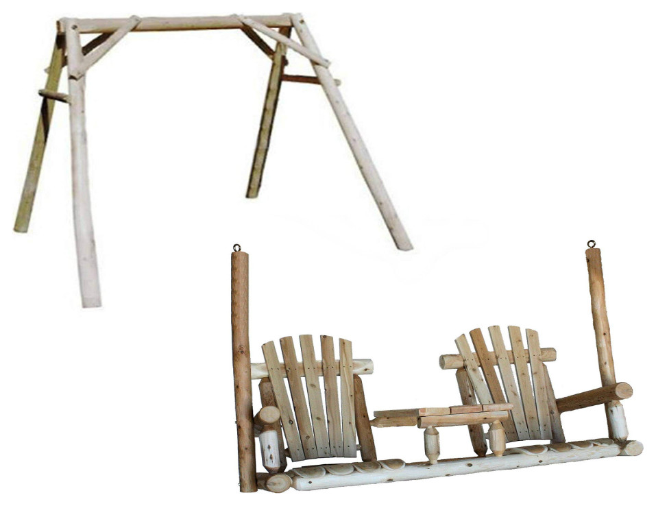 Lakeland Mills Cf500 A Frame Swing Mount With Cf1009 Tete A Tete Porch Swing   Rustic   Porch Swings   by Virventures  Houzz