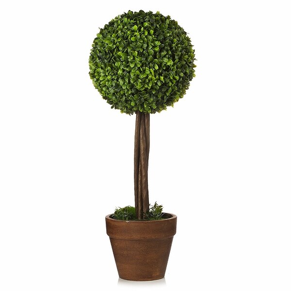 Enova Home Artificial Boxwood Single Ball Round Topiary Fake Plants in Pot for Home Office Decoration