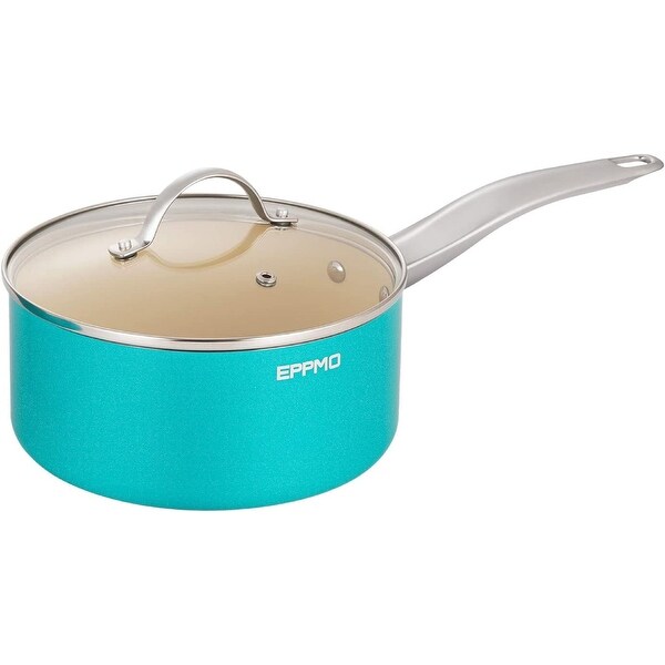 2.9 qt. Ceramic Aluminum Nonstick Sauce Pan in Blue with Lid