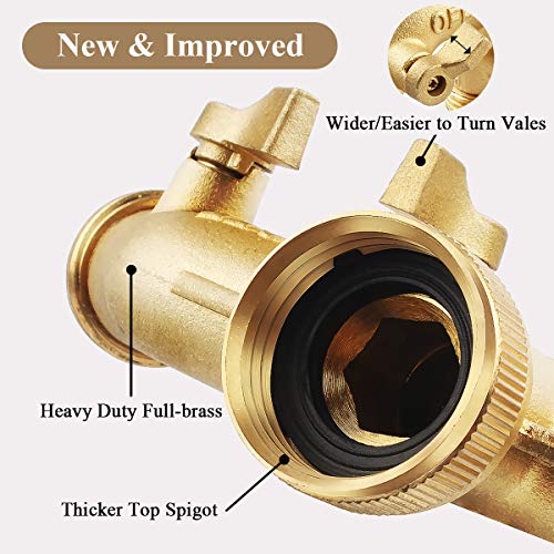 RIFFUE Garden Hose Splitter 4 Way Heavy Duty Brass Hose Spigot Adapter with 4 Valves， Hose Connector 3/4