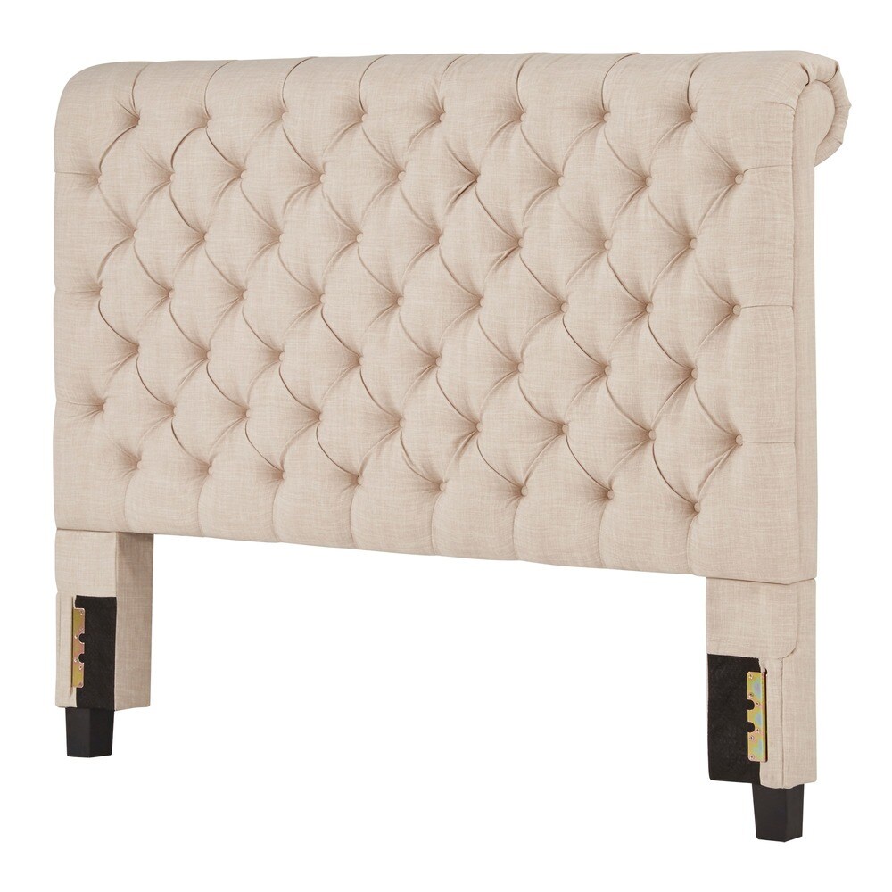 Knightsbridge Beige Linen Rolled Top Tufted Chesterfield Headboard by iNSPIRE Q Artisan