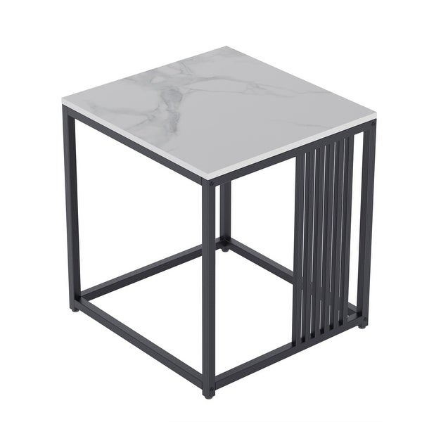 15.7 Inch Industrial Style Marble Top Square Side Table