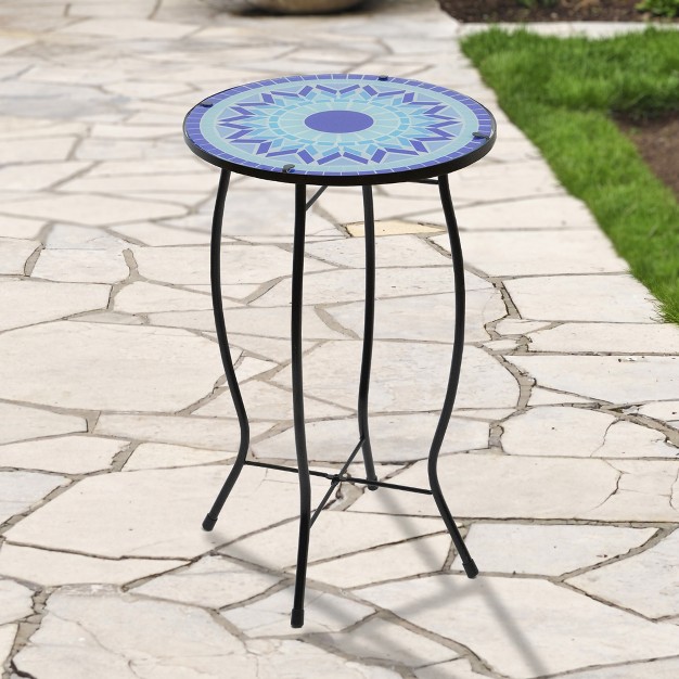 Blue Sun Mosaic Glass Patio Side Table