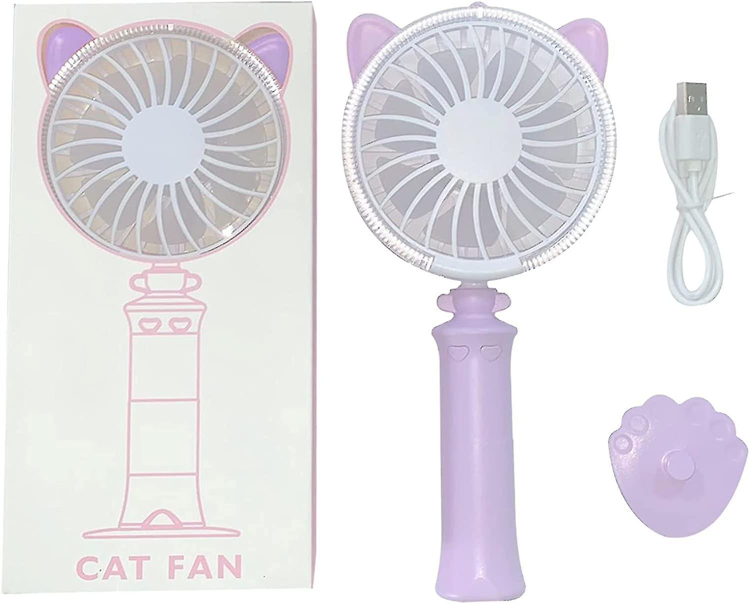 Portable Handheld Cat Fan， Battery Operated Small Usb Rechargeable Personal Fan With 2 Speeds