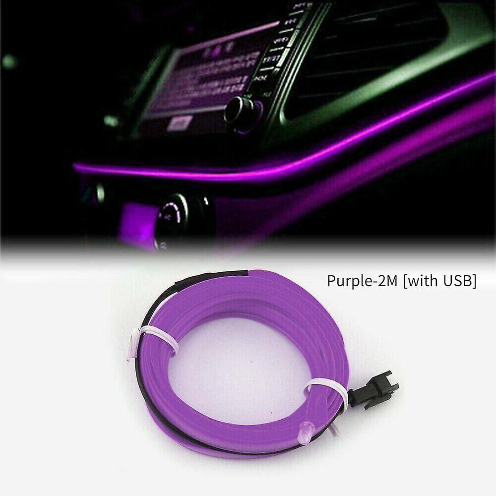 Cold Light Car Ambient Light Led Interior Mood Light Luminous Line Door Slit Light-purple-2m [with Usb] (one Set)