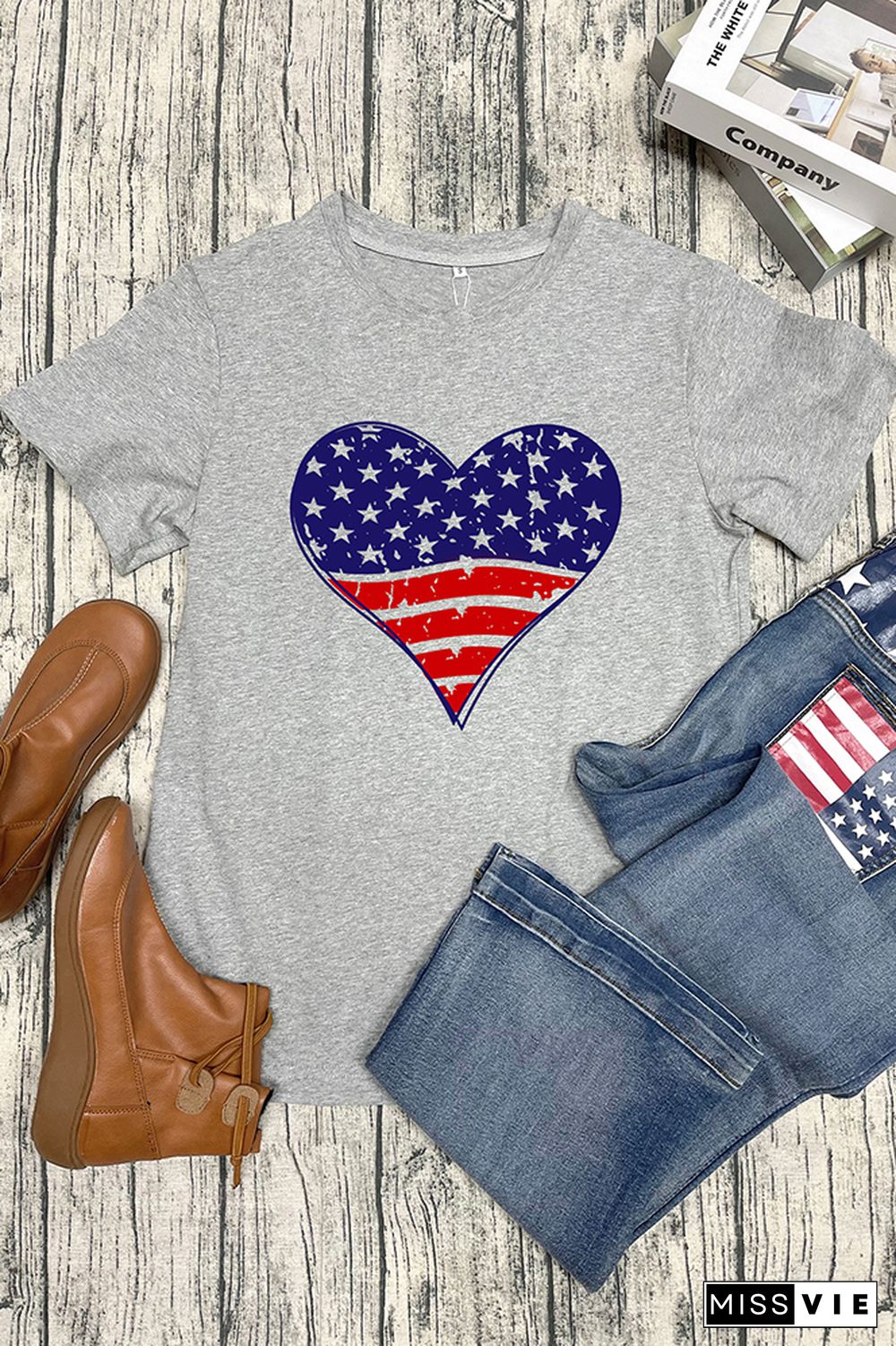 Patriotic Grunge Heart Graphic T-Shirt Wholesale