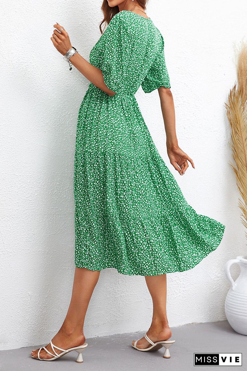 Short Sleeve Lace Crochet Waist Tie Dress