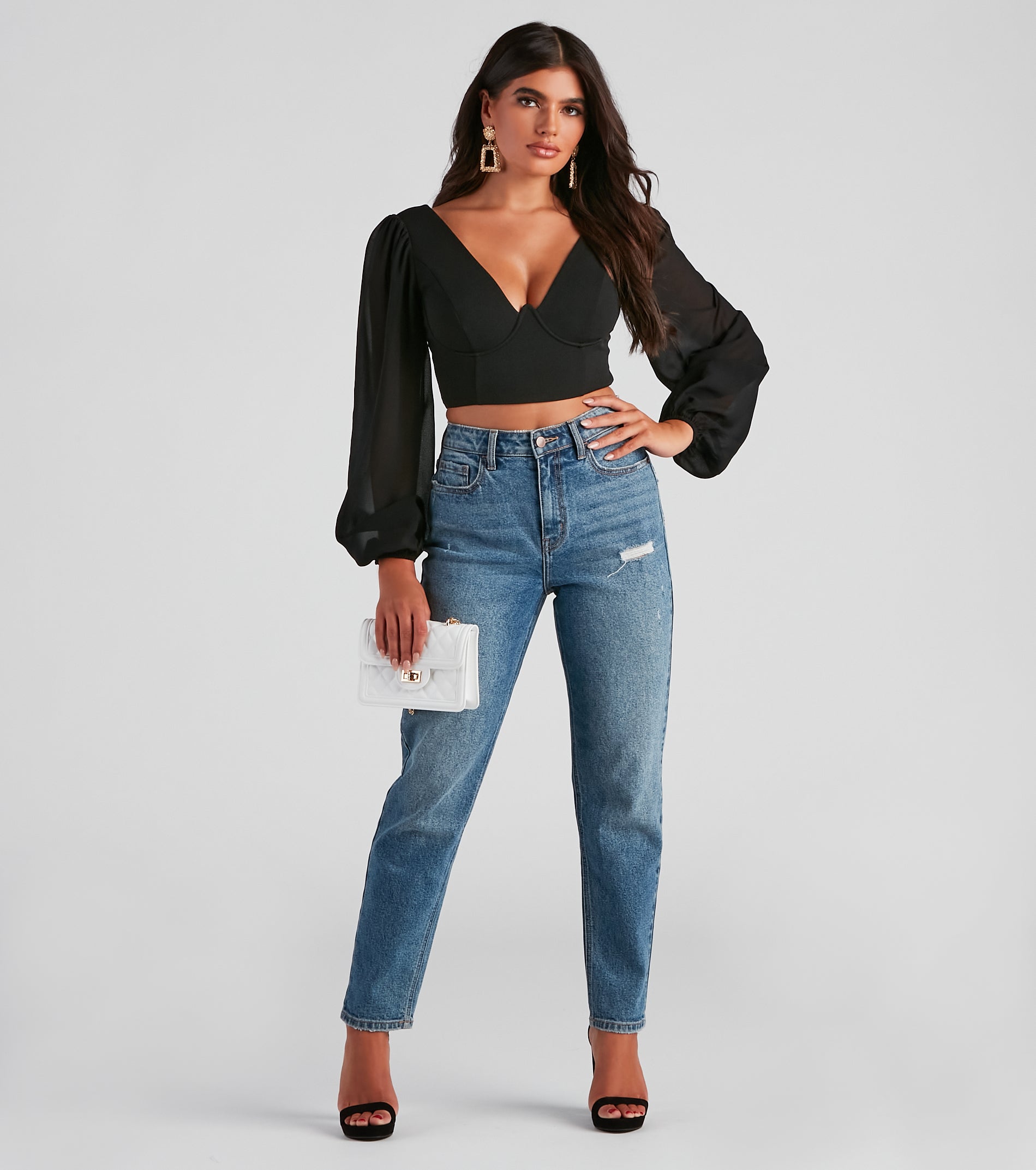 Chic Look Chiffon Sleeve Crop Top