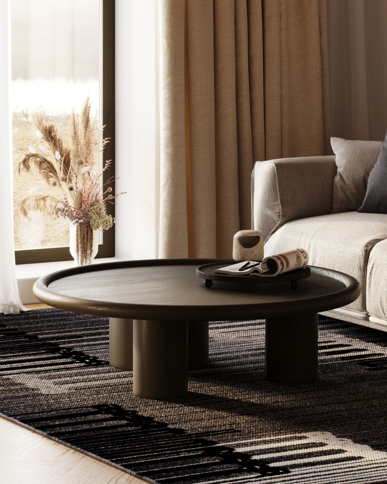 Strauss Contemporary Brown Ash Round Coffee Table   Transitional   Coffee Tables   by Vig Furniture Inc.  Houzz