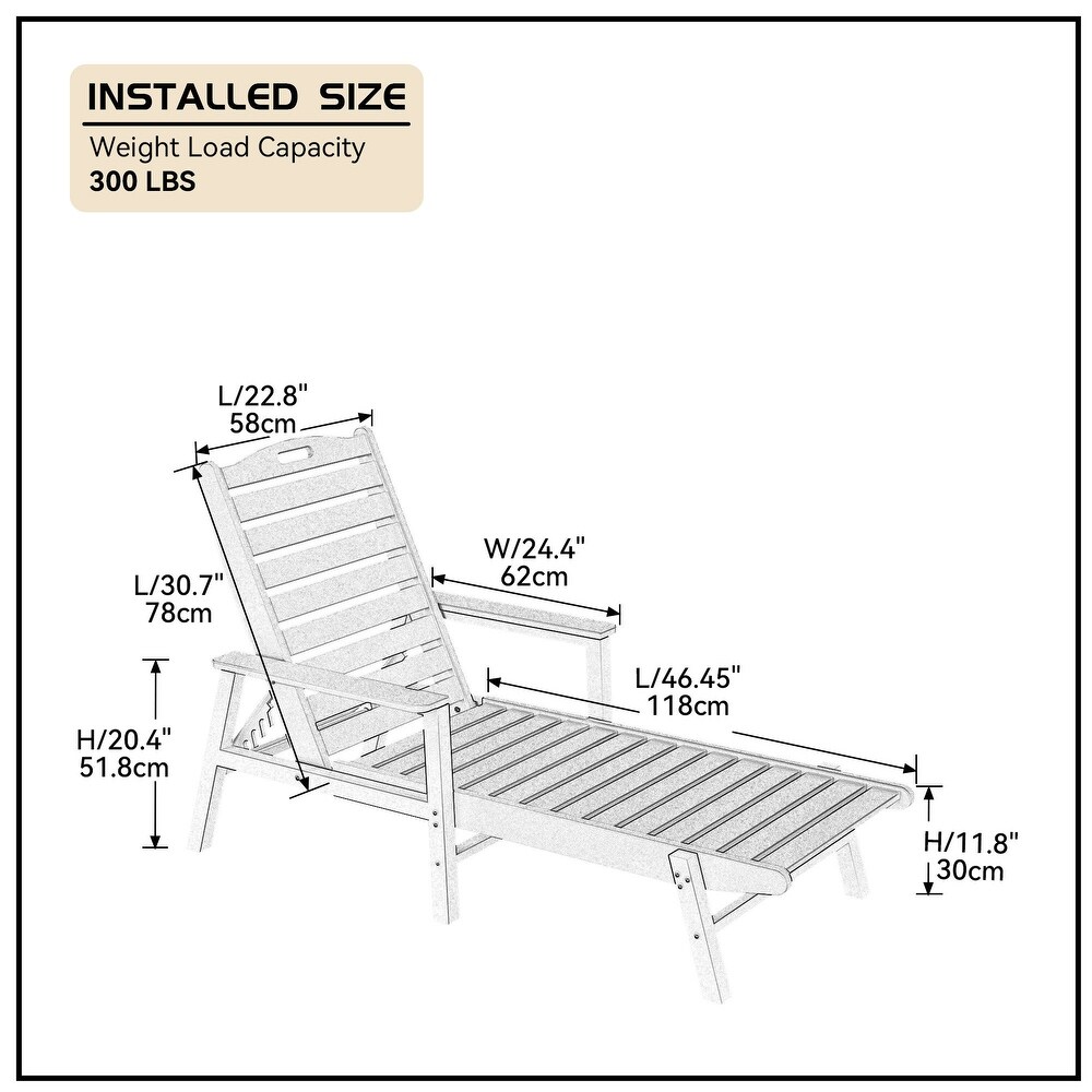 Weather Resistant Nautical Outdoor Chaise Lounge with Arms  Stackable