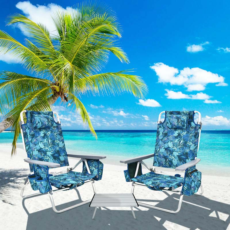 2 Pack 5-Position Outdoor Folding Backpack Beach Chair & Table Set, Patio Lawn Camping Chair Beach Sling Chair