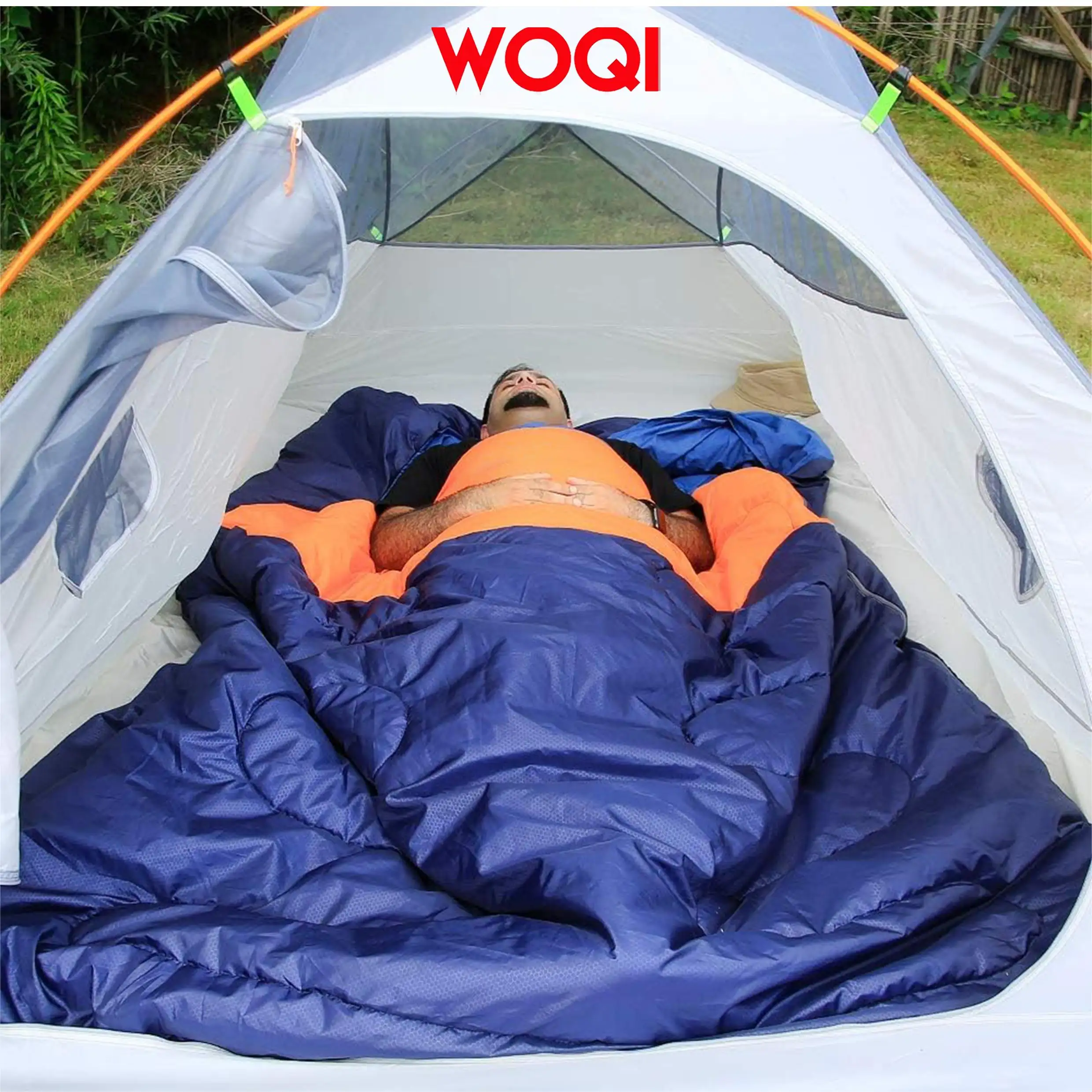 WOQI waterproof sleeping bag for two  suitable for camping  backpacking  or hiking  suitable for adults  teenagers  or families