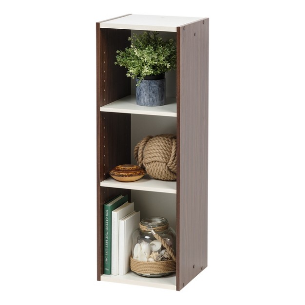 Space Saving Cube Organizer With Height Adjustable Narrow Shelves， Walnut Brown