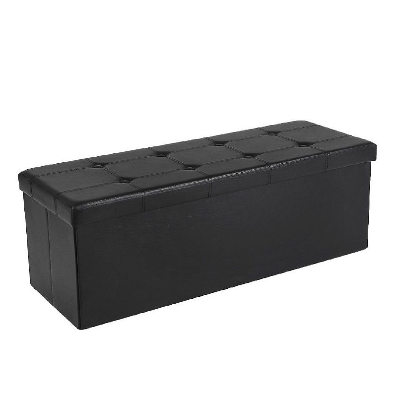 Faux Leather Folding Storage Ottoman Bench， Storage Chest Footrest Padded Seat