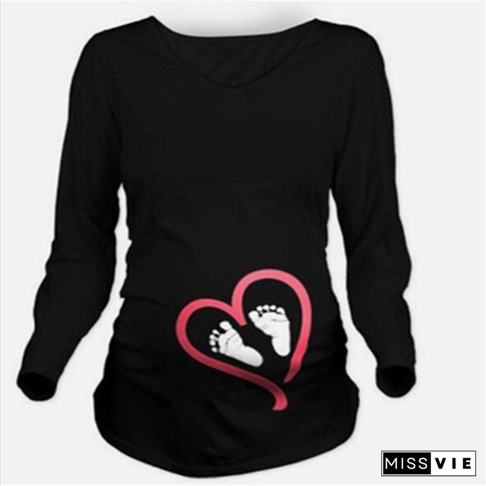 Women Spring Maternity Long Sleeve Name Printed T Shirt Plus Size Pregnant Clothes