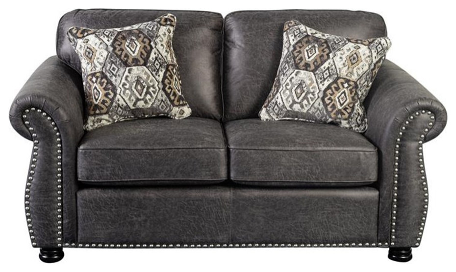 Hawthorne Collections Fabric Loveseat with Rolled Arm in Soft Gray   Loveseats   by Homesquare  Houzz