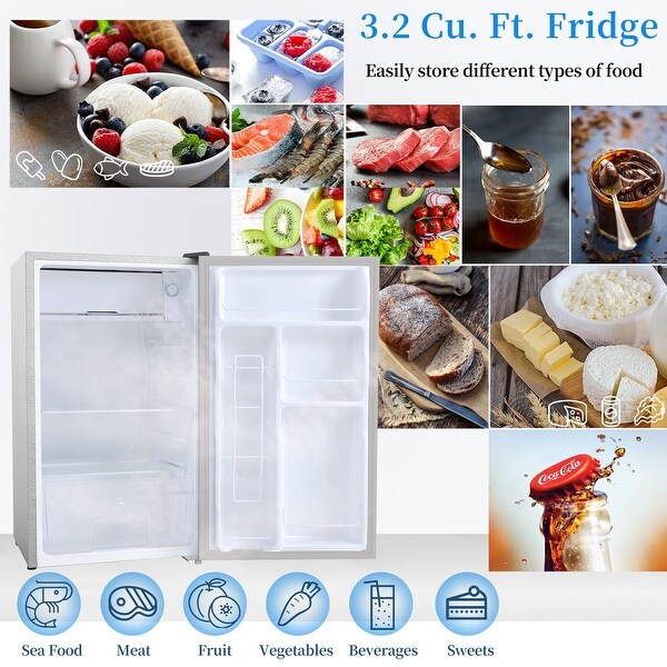 3.2 Cu.ft Mini Fridge with Reversible Door， Refrigerator with Freezer - 18.5''(L) x 17.32''(W) x 32.48''(H)