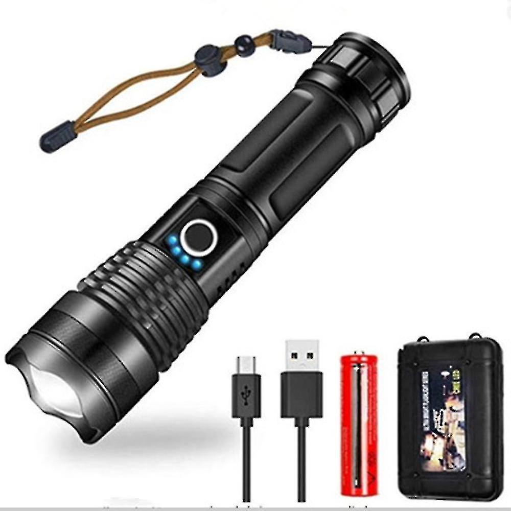 Led Flashlight 10000 Lumens， 5000mah Usb Rechargeable 26650 Battery Included， 5 Light Modes， Zoomable， Long Working Time Tactical Handheald Torch For