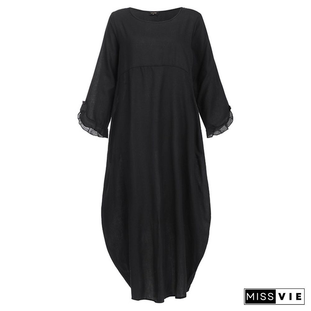 Autumn Winter Women Long Sleeve Maxi Dress With Pockets Casual Loose Irregular Hem Long Dress Plus Size Tunic