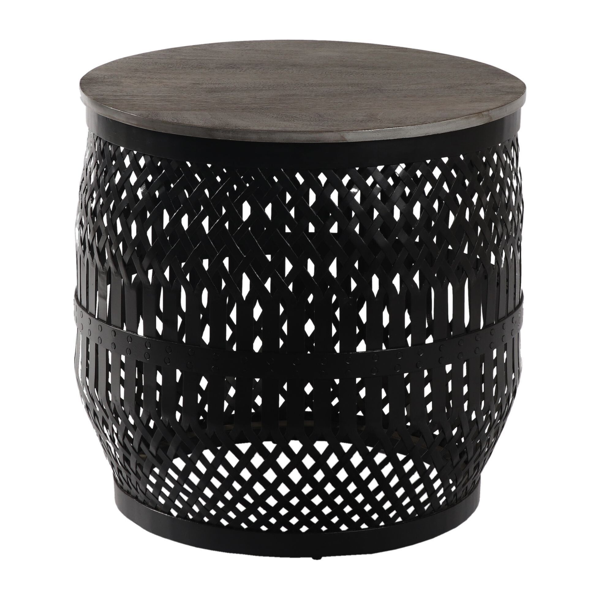 Kingston Mango and Metal Weave Eclectic Side Table