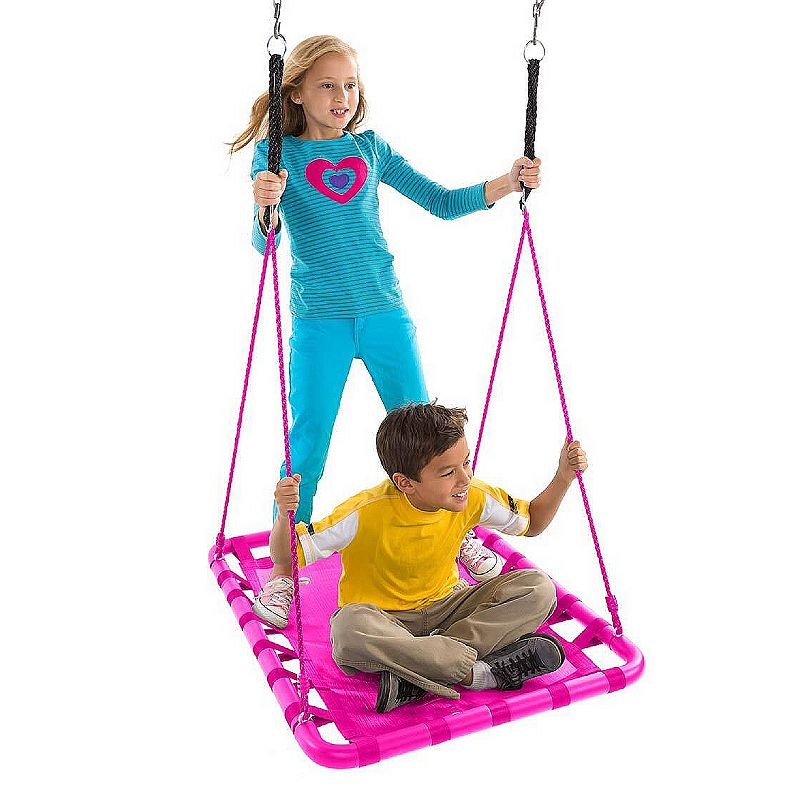 HearthSong - Mega Mat Rectangular Platform Tree Swing for Kids with Thick， Webbed Matting and Steel Frame