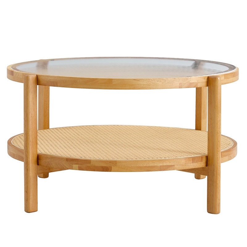 Modern Circular Double Layer Coffee Table for Living Room  Natural